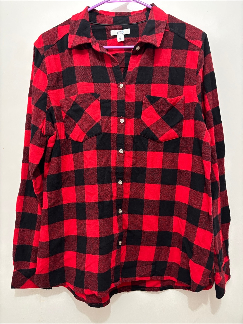 croft & barrow “NEW” Red and Black Buffalo Plaid Button-Down Shirt Sz M